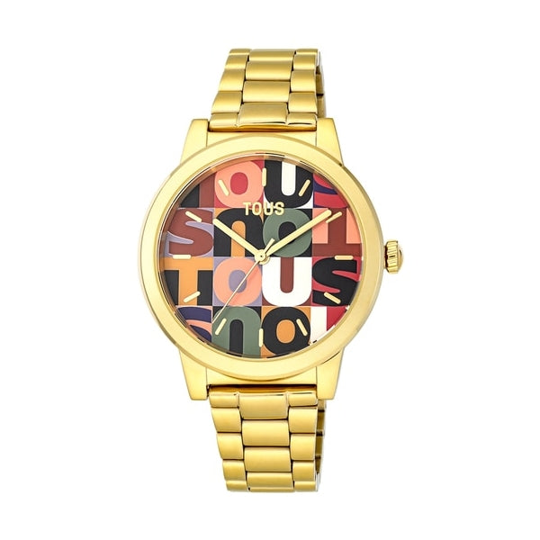TOUS Gold-Tone Analog Watch with Multicolor Dial