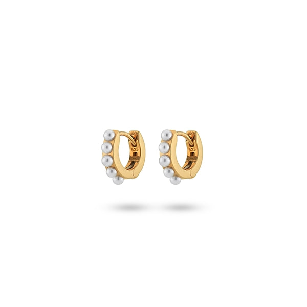 Radiant Pearl-Embellished Gold Huggie Hoops