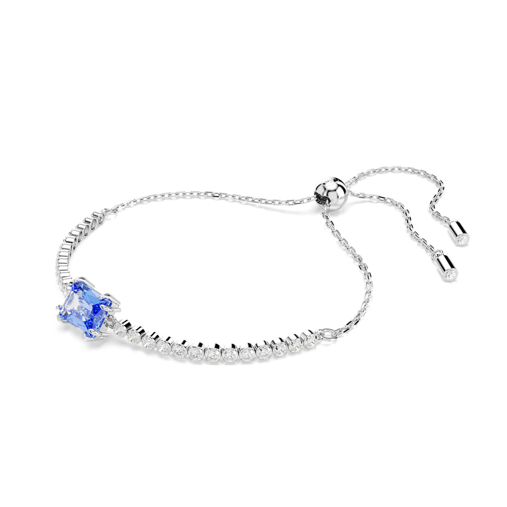 Adjustable Silver Tennis Bracelet with Blue Gemstones