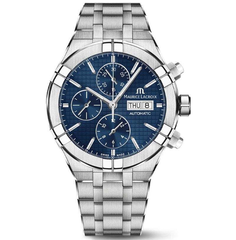 Maurice Lacroix Silver-Blue Chronograph Watch