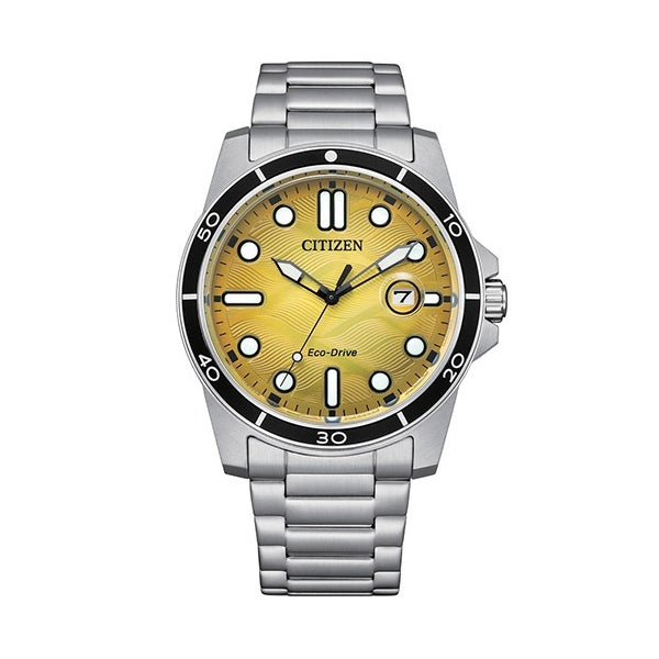 Solar-Powered Diver with Gold Dial and Black Bezel