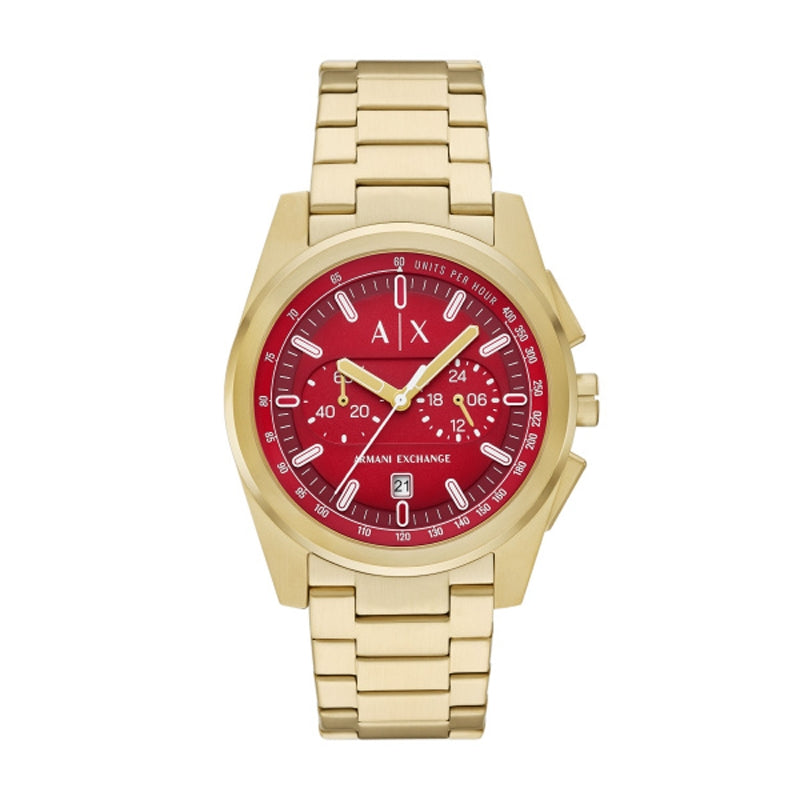 Gold-Tone Chronograph with Striking Red Dial