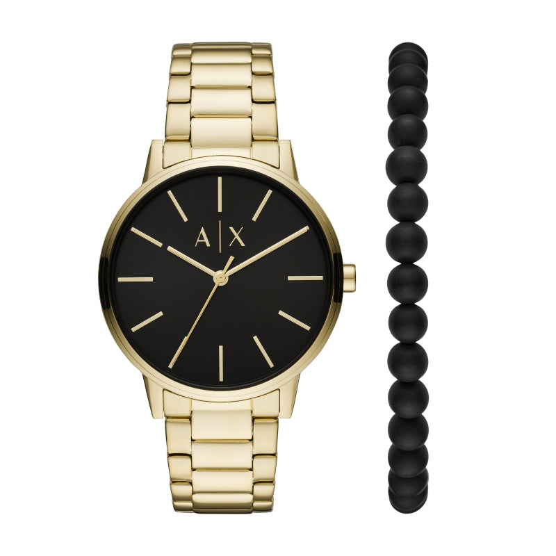 Armani Exchange Gold Analog Watch & Bracelet