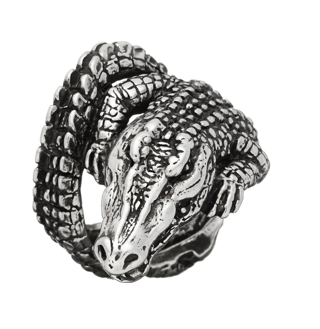 Sculptural Silver Ring with Black Antiquing Detail