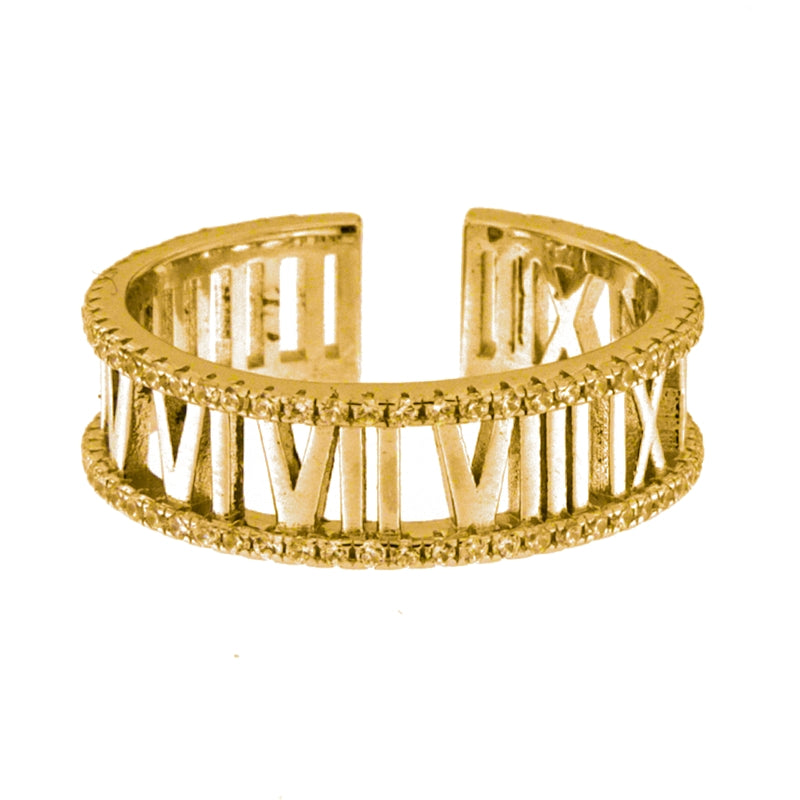Timeless Roman Numeral Gold Cuff Bracelet