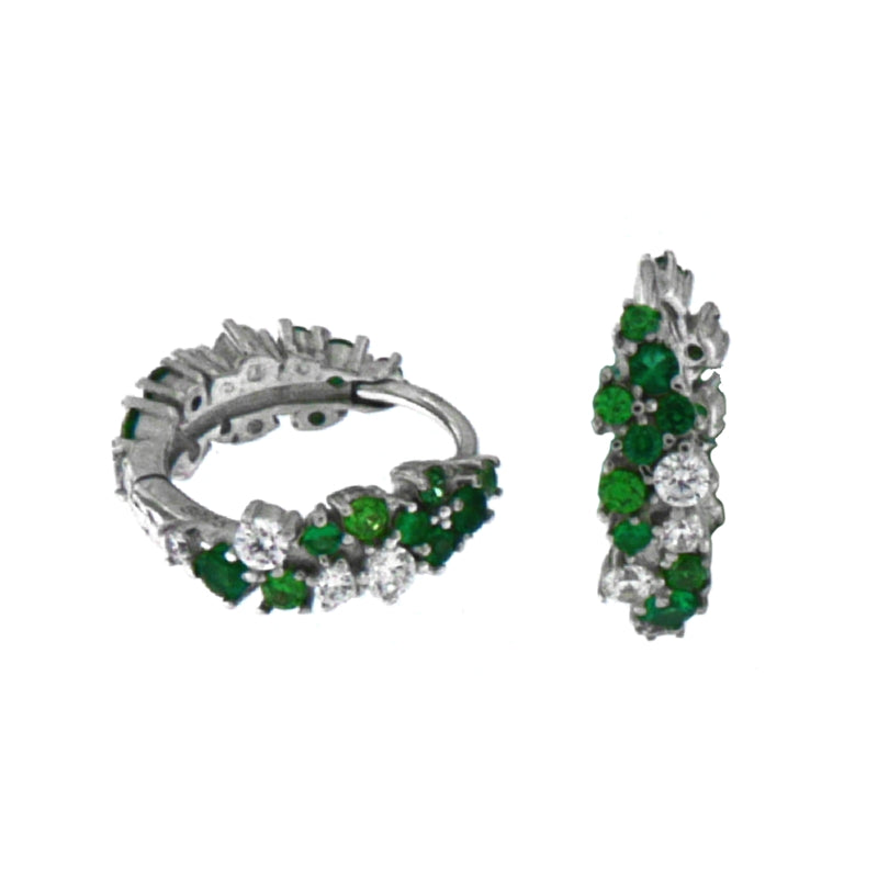 Emerald Elegance Hoop Earrings with Diamond Accents