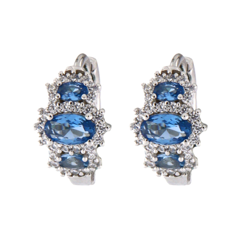 Celeste Blue Sapphire and Diamond Hoop Earrings