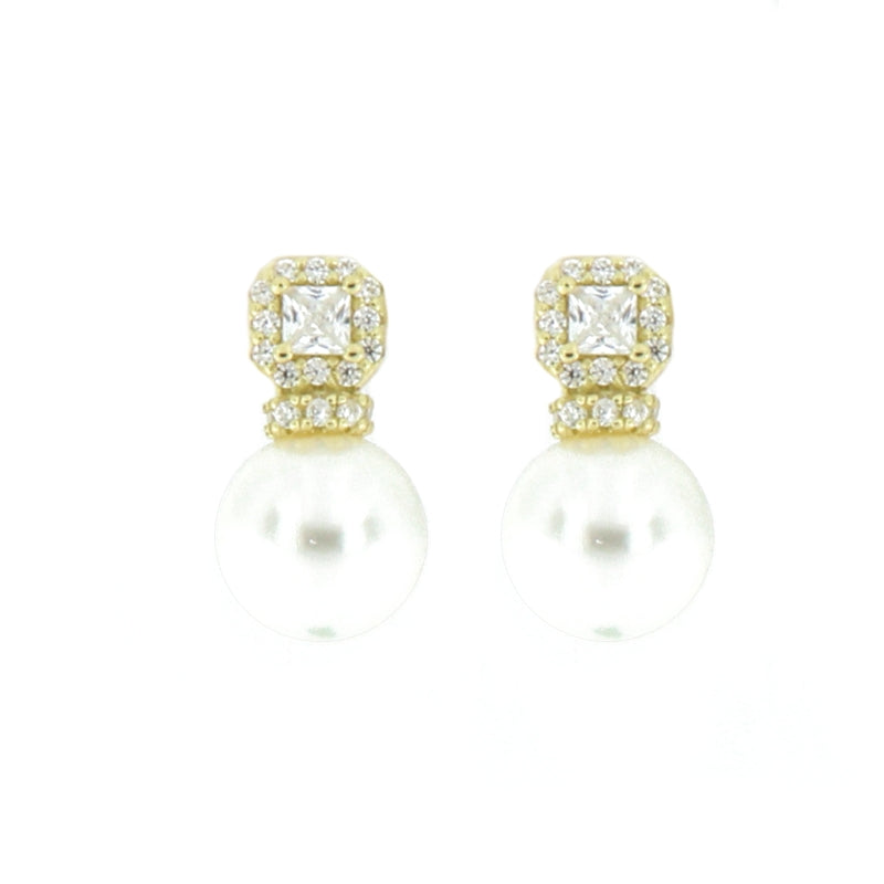 Pearl Elegance Drop Earrings with Diamond Accents