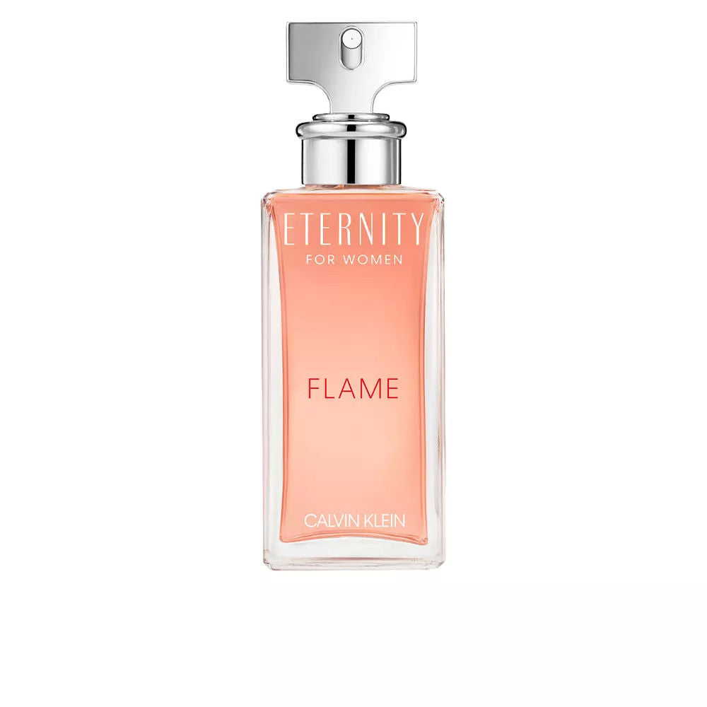 100 ml red-tinted Eternity Flame eau de parfum bottle, floral oriental fragrance