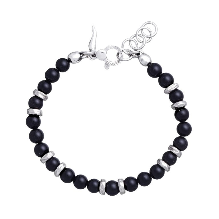 Midnight Onyx Beaded Bracelet with Silver Accents