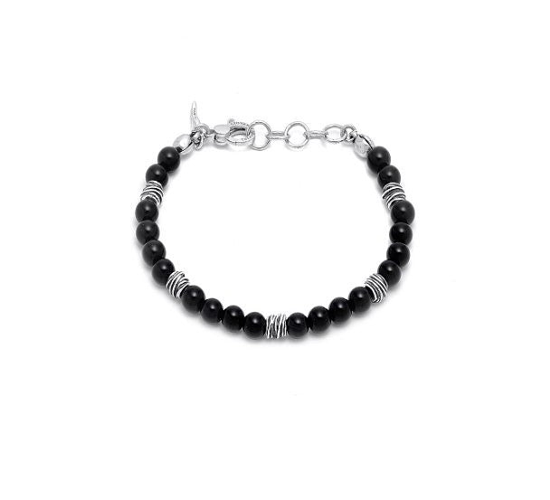 Midnight Onyx Beaded Bracelet with Silver Accents