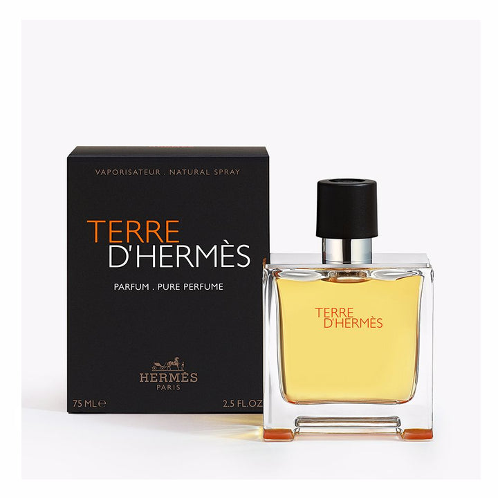 75 ml amber glass parfum with metal-shouldered bottle and sliding cap