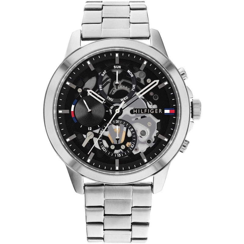 Sleek Silver Chronograph with Skeleton Dial