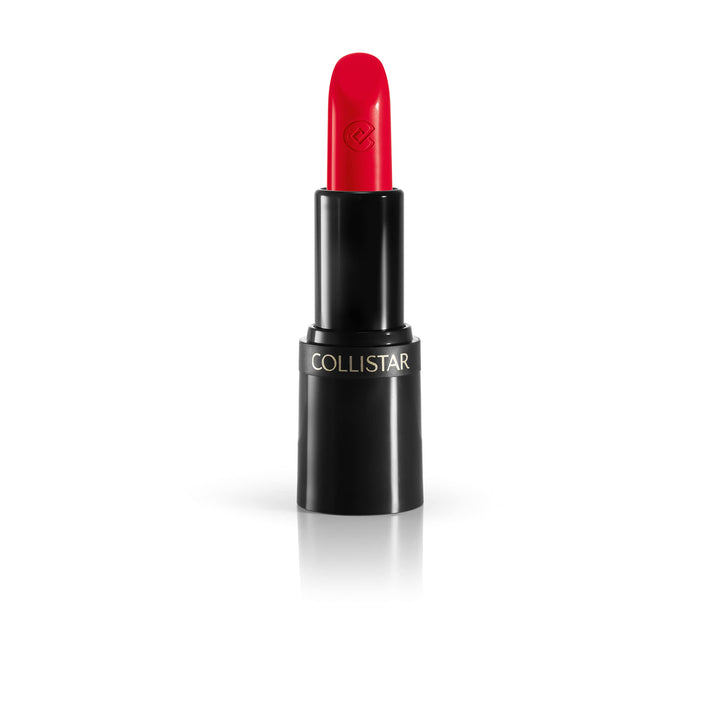 Compact black tube, creamy red lipstick, precision tip, 3.5 g