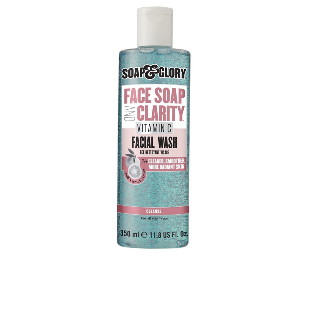 Clear gel cleanser bottle with tiny beige exfoliating beads, 350 ml