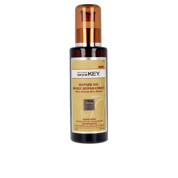 Glass bottle with pump, golden shea hair oil for damaged colour-treated hair