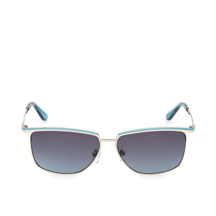 Blue-lensed rectangular metal sunglasses for Women with slim temples