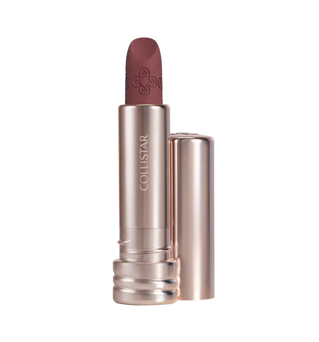 Velvet finish lipstick tube, warm brown‑rose shade, 3.5 g