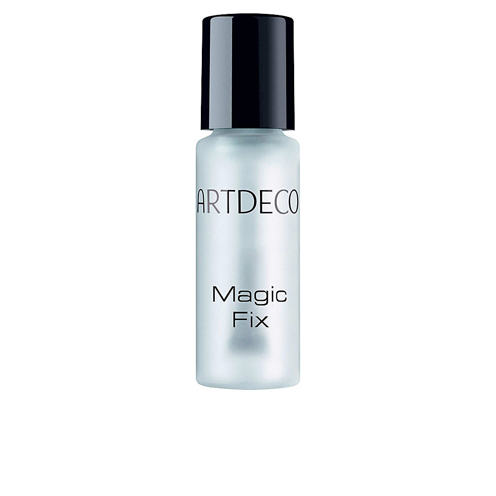 Frosted light-blue plastic cosmetic bottle with black screw cap, minimalist small design by Artdeco