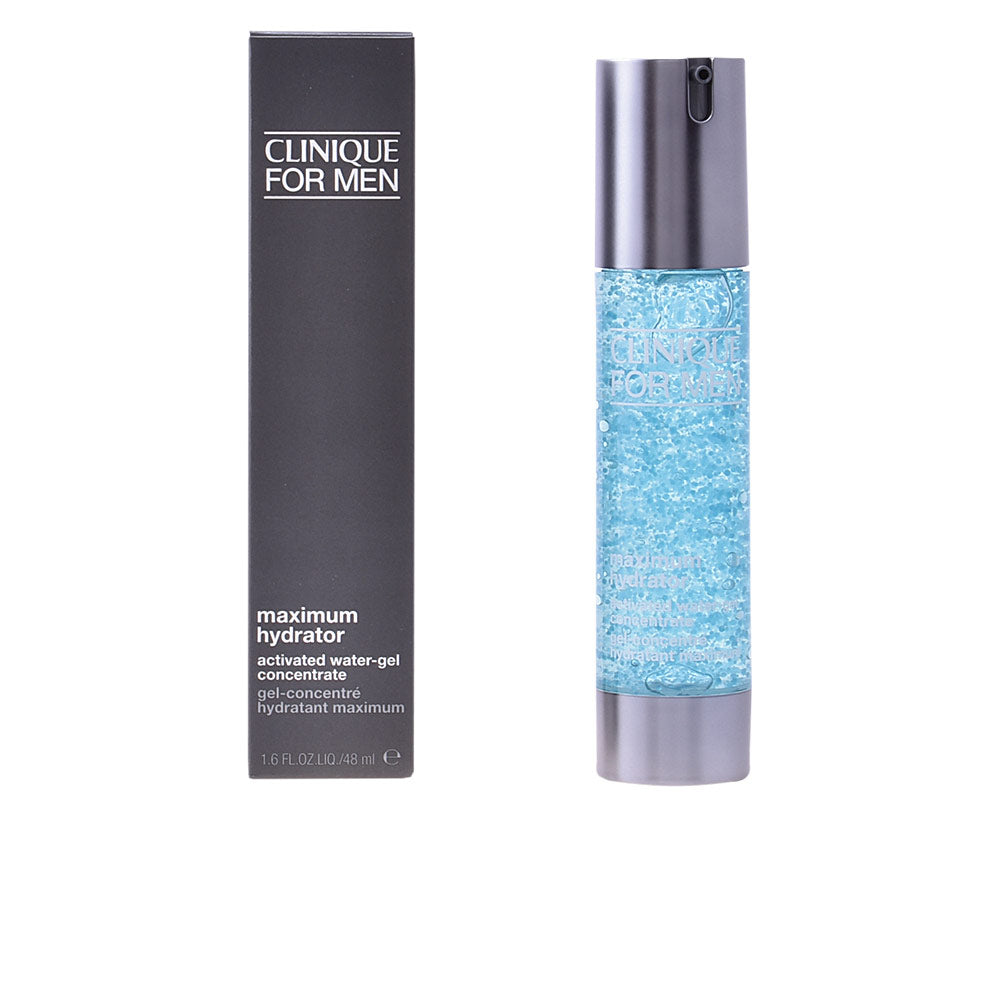Clinique hydrating water-gel in cylindrical plastic bottle with pump, clear bubbly blue gel, silver cap