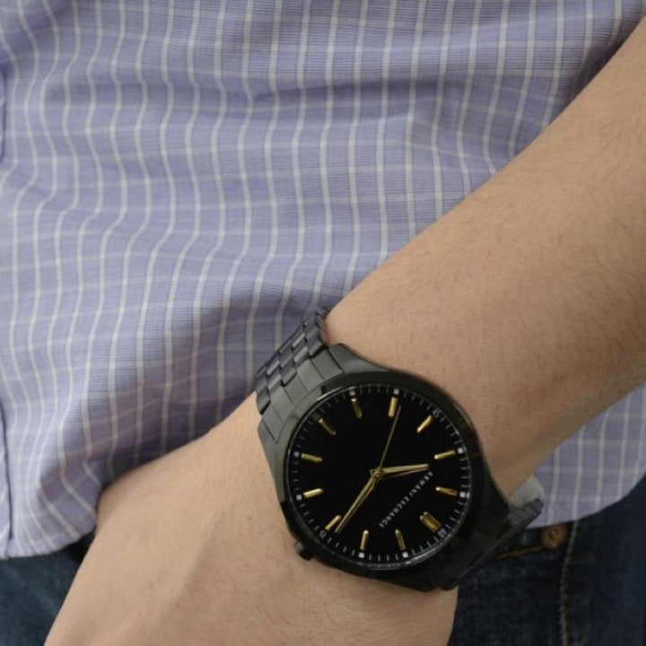Armani Exchange Black & Gold Analog Watch