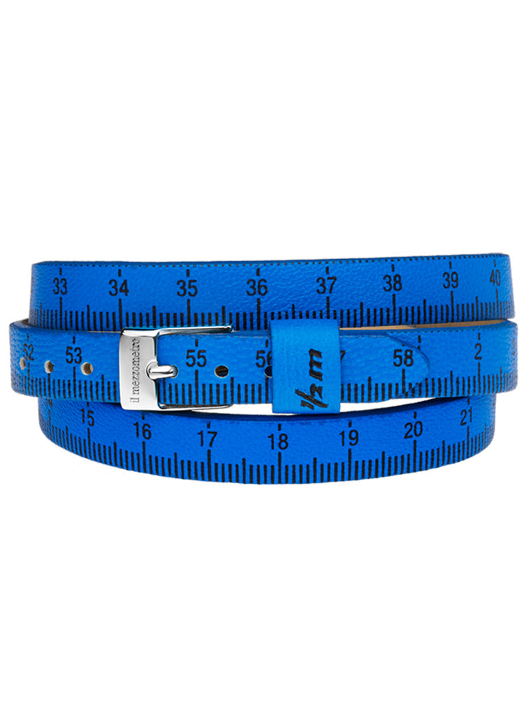 Bright Blue Leather Belt with Signature Black Markings