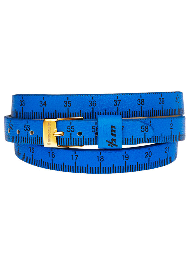 Bright Blue Leather Belt with Gold Buckle