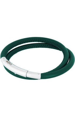 Dark Green Leather and Silver Minimalist Bracelet