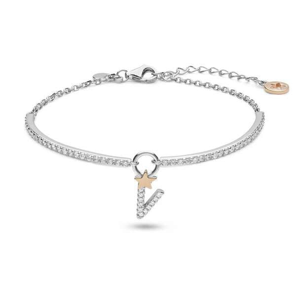 Sleek Minimalist Silver Bracelet with Rose Gold Sparkle