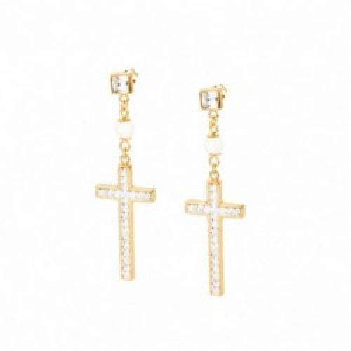 Brosway Gold and White Crystal Drop Earrings