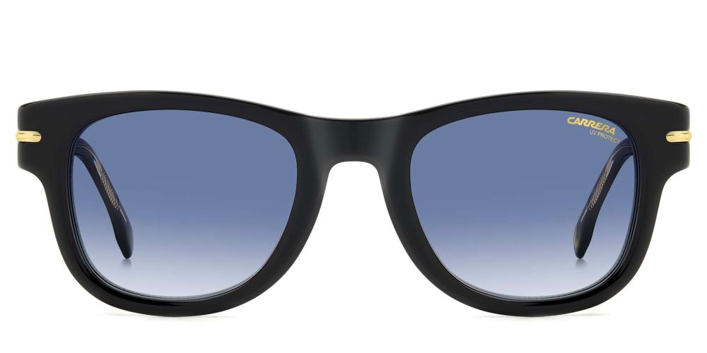 Bold Black Acetate Sunglasses with Blue Gradient Lenses