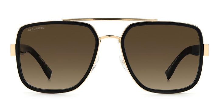 Bold Black and Gold Square Sunglasses with Brown Gradient Lenses