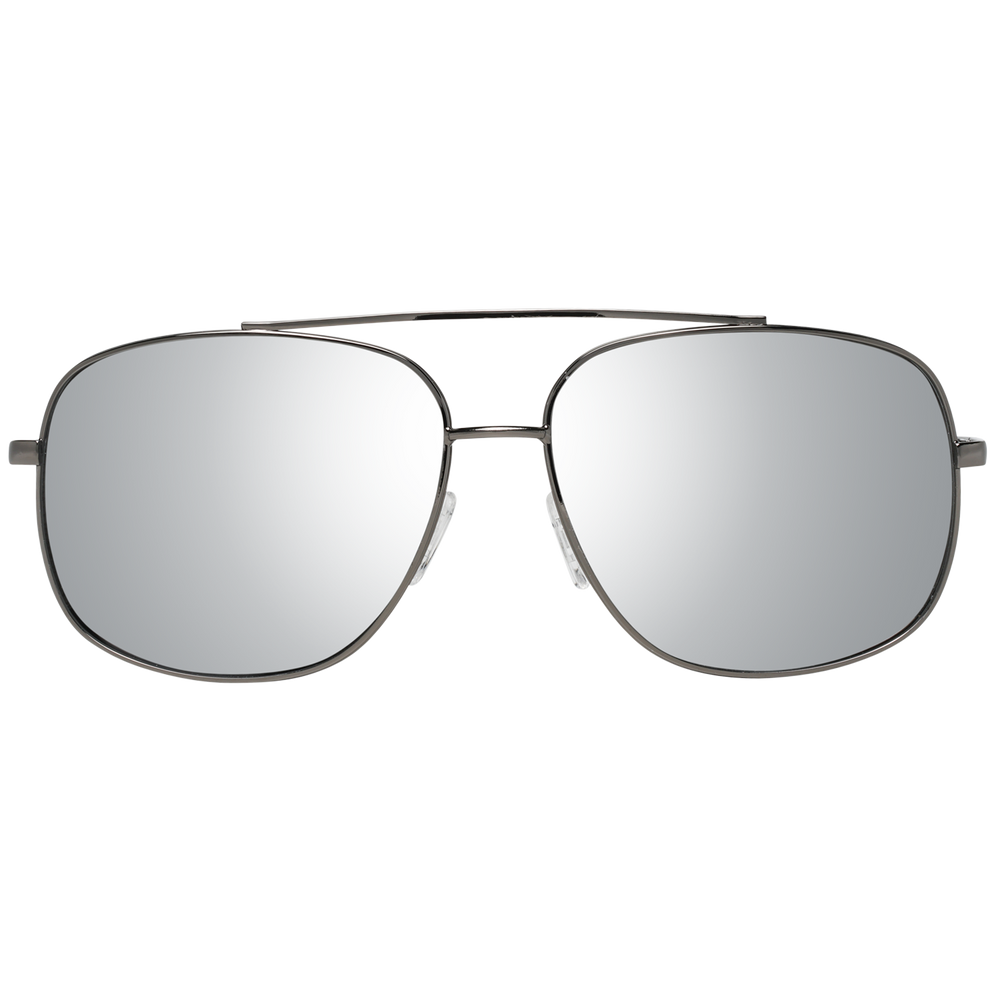 Unisex gunmetal aviator sunglasses with double bridge, adjustable nose pads, and mirrored lenses on white background