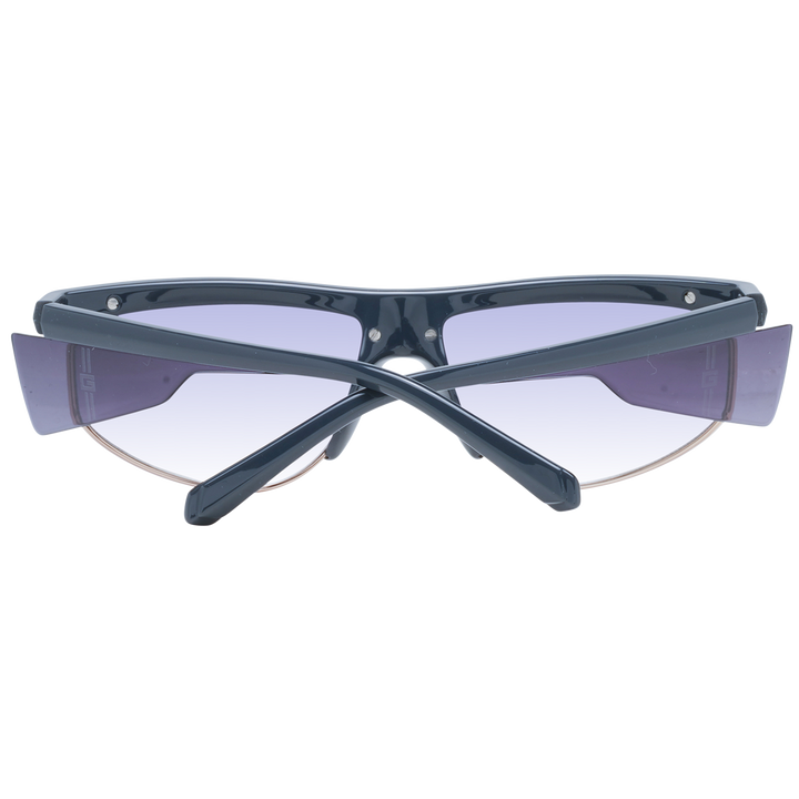 Dark gray semi-rimless sunglasses with metal rim and purple gradient lenses, sporty side shields, Women’s style
