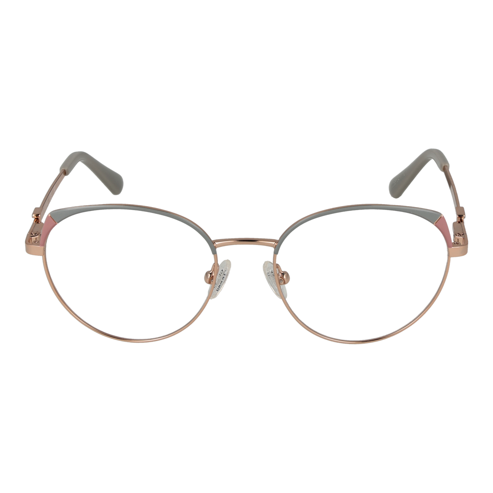 Rose gold thin metal round eyeglasses with grey lenses and decorative temple accents for Women