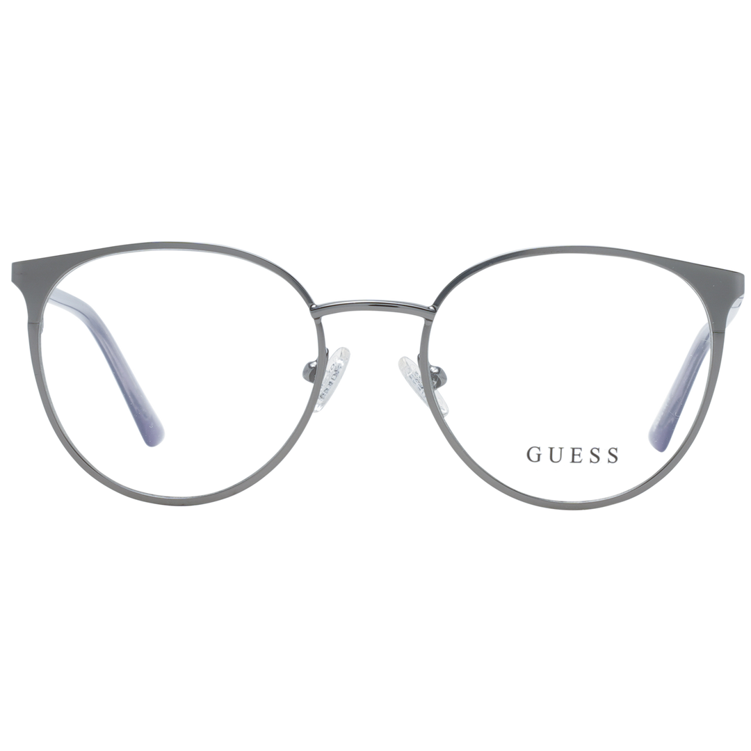 Gray thin metal round eyeglasses on neutral background with adjustable nose pads and minimalist full-rim frame