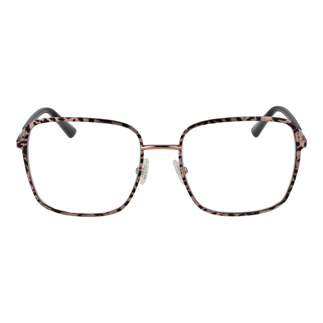Pink-and-black patterned metal square eyeglasses for Women with adjustable nose pads and sleek temples