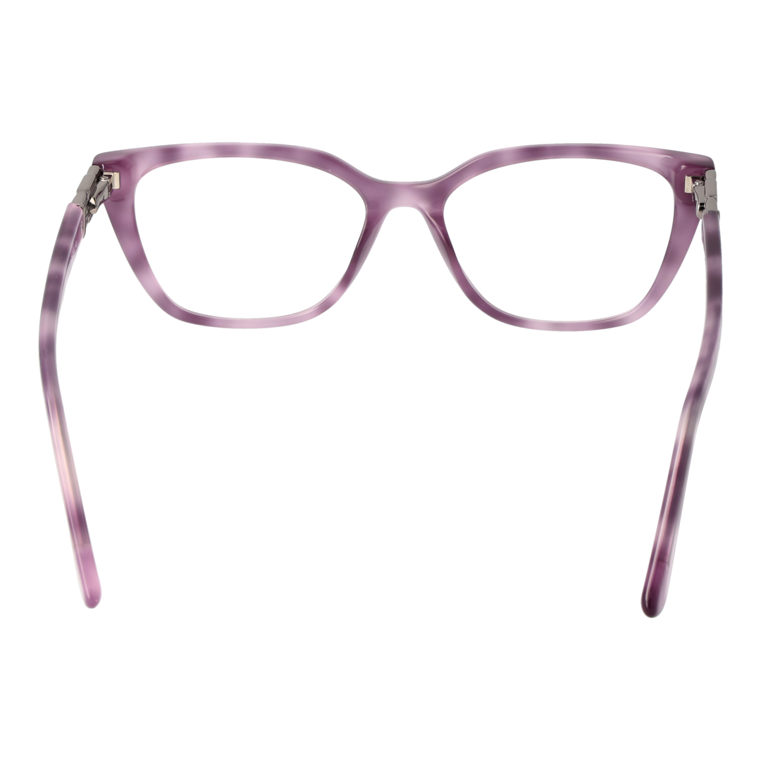 Purple rectangular eyeglasses in plastic frame with metal hinge and &