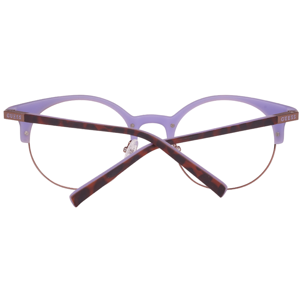 Tortoiseshell round eyeglasses with purple temples and metal lower rim, retro look for Women