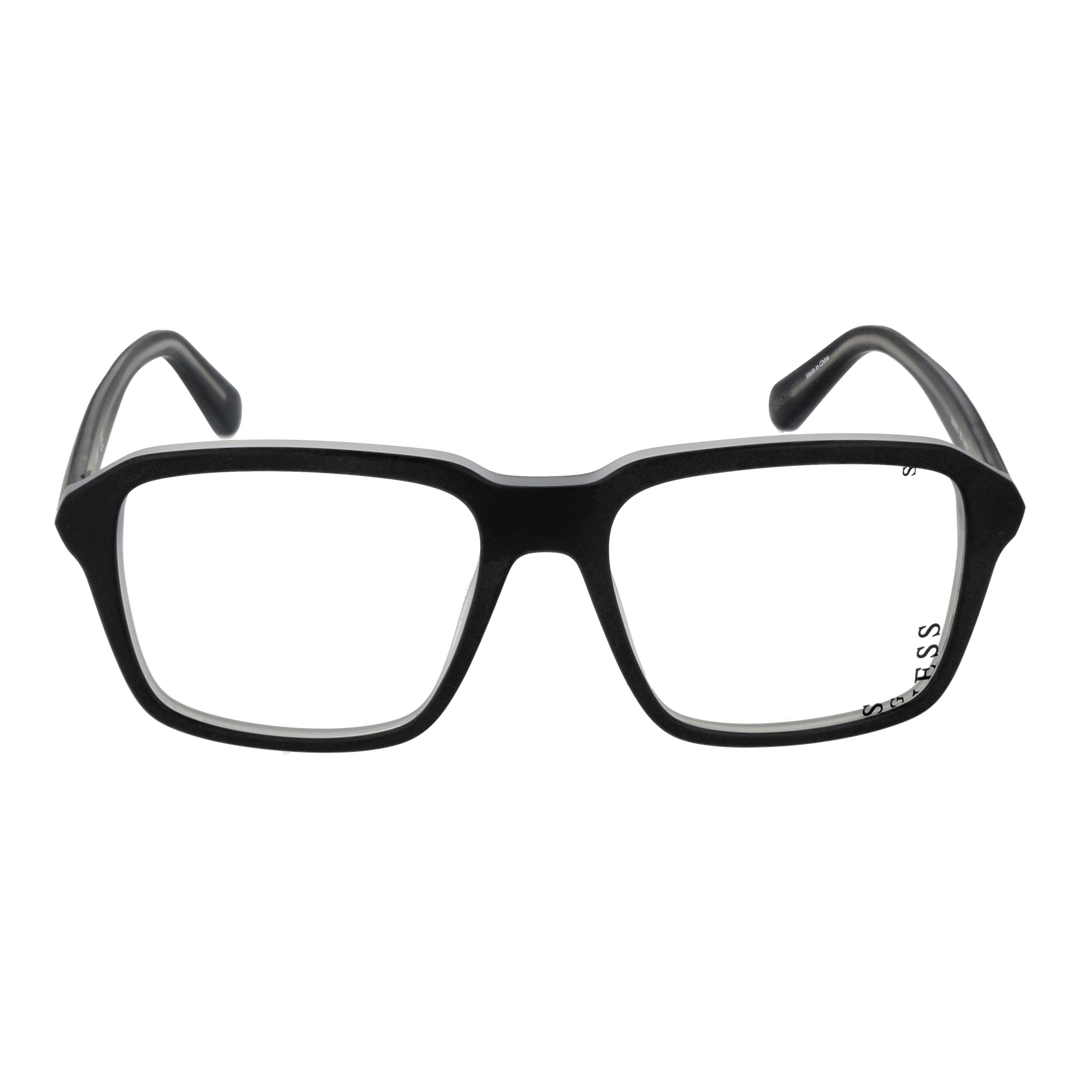 Black full-rim rectangular eyeglasses in plastic, modern Unisex frame shown three-quarter view on neutral background