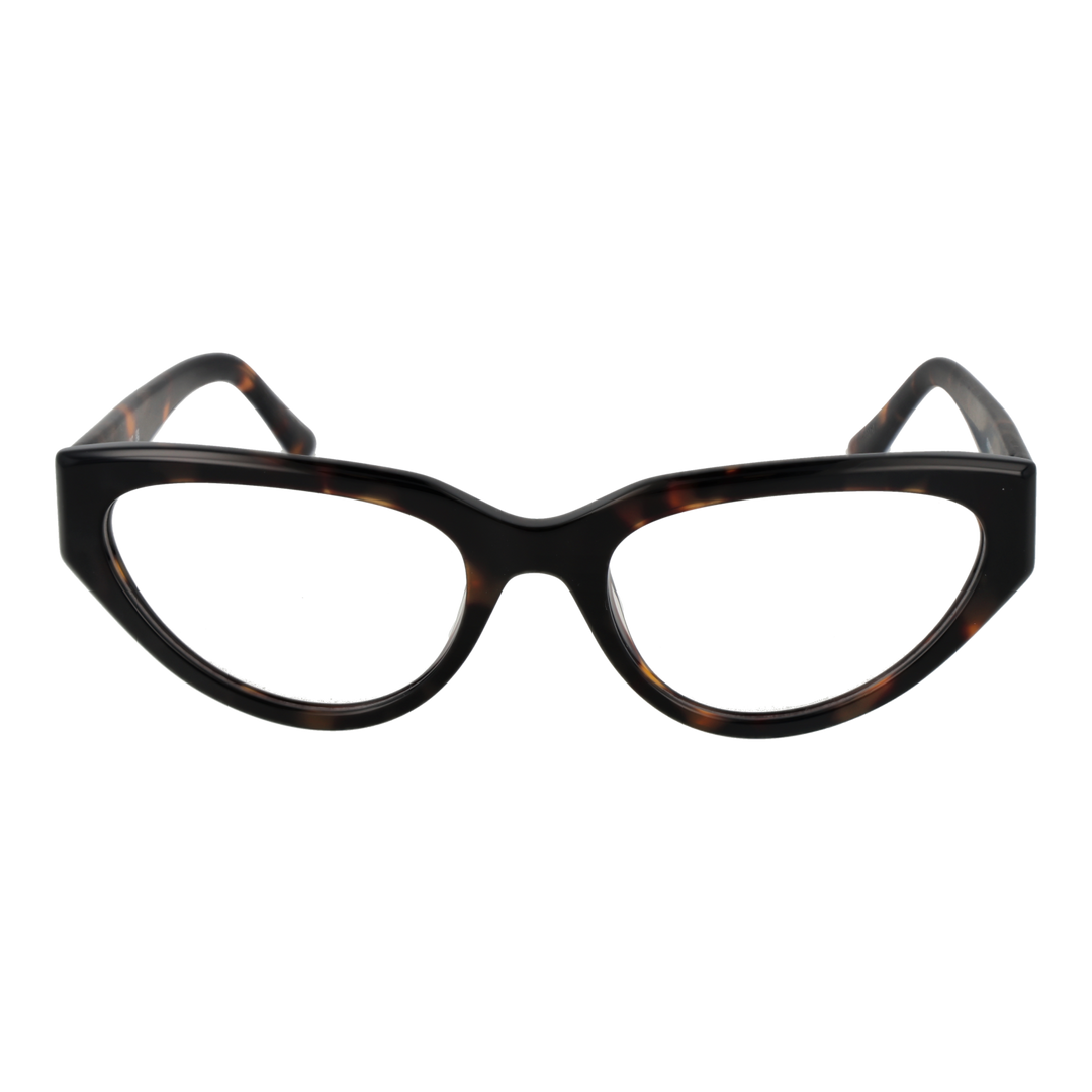 Tortoiseshell and black cat-eye eyeglasses in plastic with logo on temple, women&