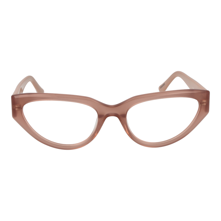 Transparent pink cat-eye eyeglasses in plastic with metal logo temples, retro silhouette for Women