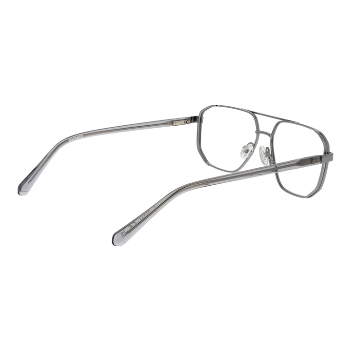 Gray Unisex eyeglasses with double bridge, rectangular lenses, metal and plastic frame, clear nose pads