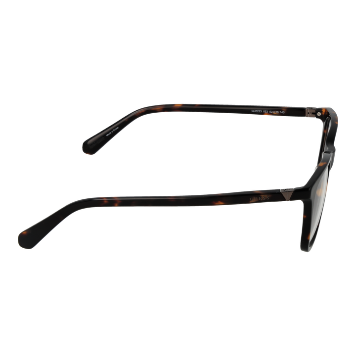 Unisex tortoise shell and black full-rim rectangular eyeglasses with metal hinge accents on neutral background