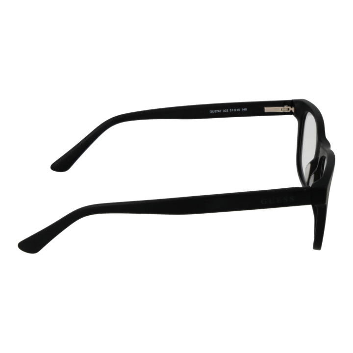 Unisex black full-rim rectangular eyeglasses in plastic on white background showing front and temple