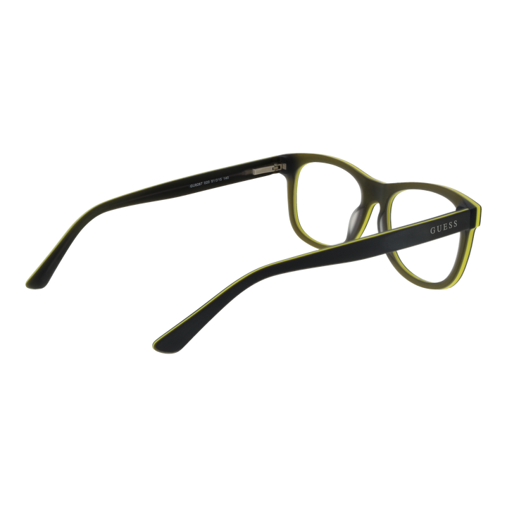 Black full-rim rectangular eyeglasses with yellow temple accents and branded logo, Unisex modern plastic frame