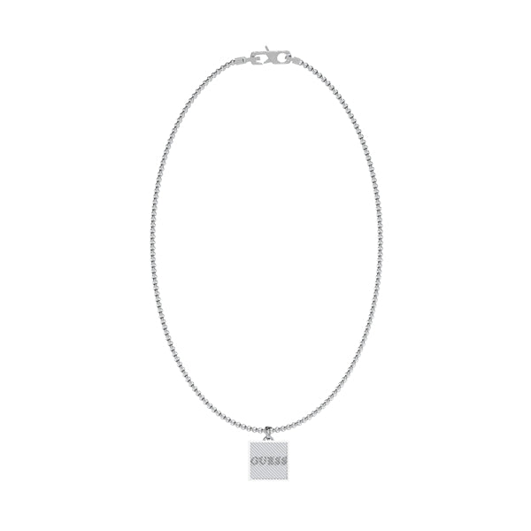 Silver metal pendant necklace featuring a textured square pendant on a delicate chain, minimalist Unisex design