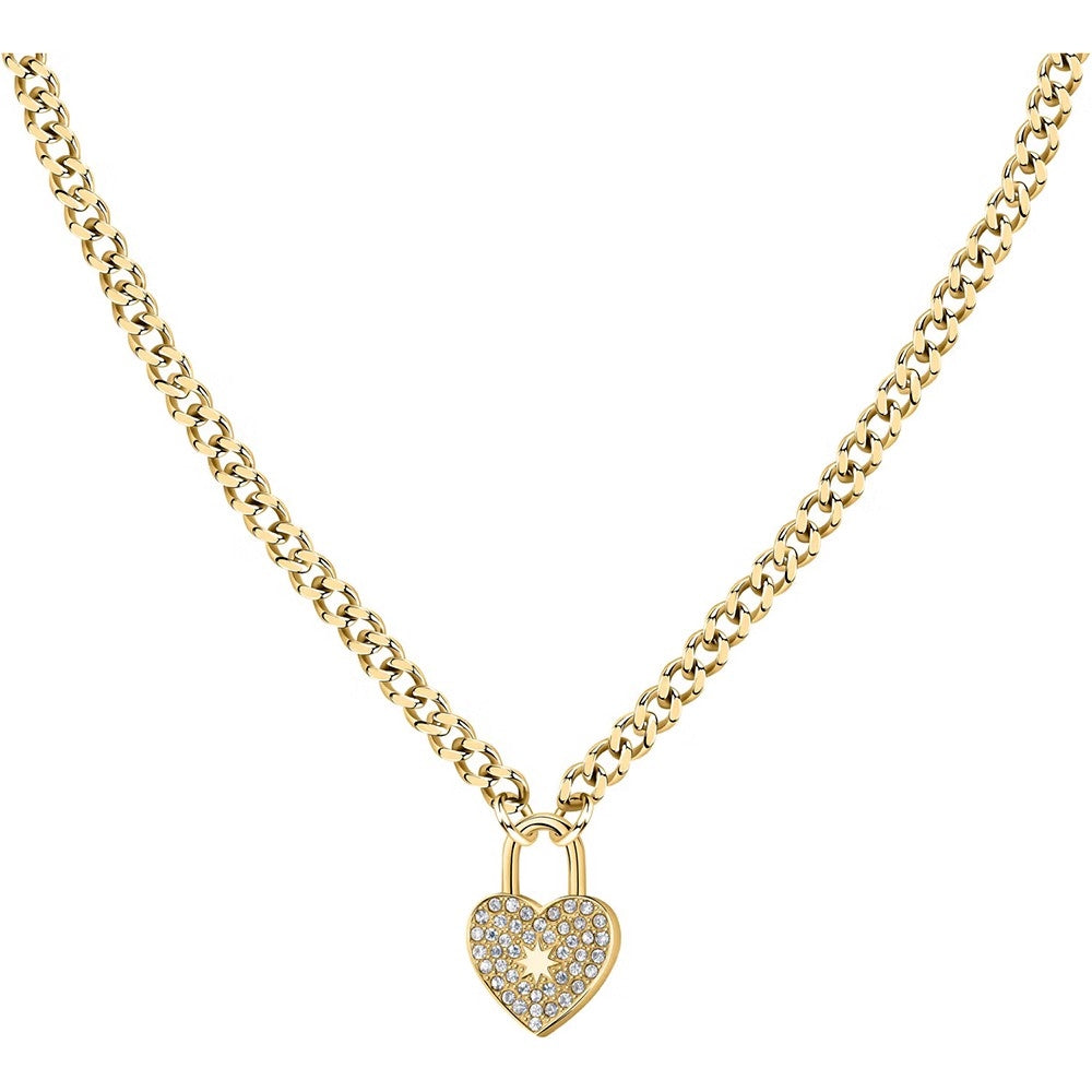 Gold Pendant Necklace with Clear Crystals