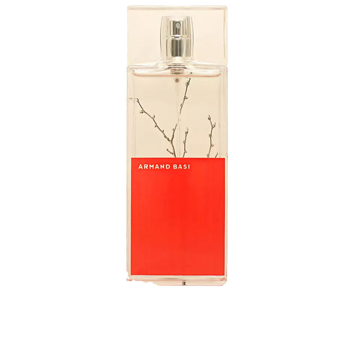 Rectilinear red and clear glass perfume bottle, 50 ml, woody-floral scent for Women