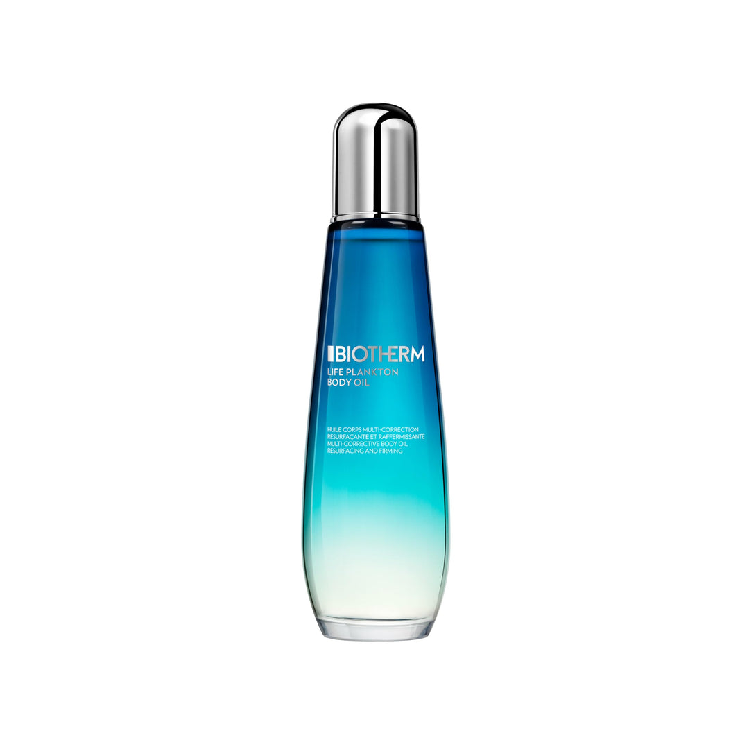 Biotherm Life Plankton Body Oil: 125 ml lightweight golden bottle with pump, regenerating body oil for women